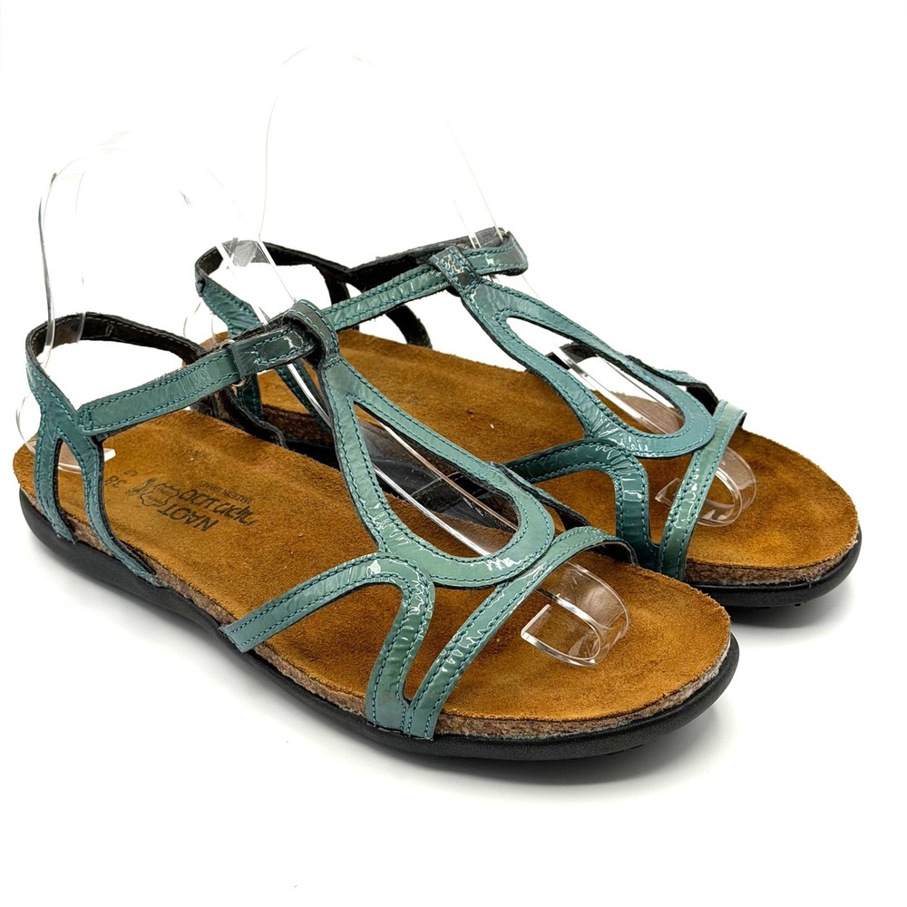 Naot Dorith Strappy Sandals US 7 EU 38 Teal Patent Leather T-Strap Comfort - Picture 2 of 10